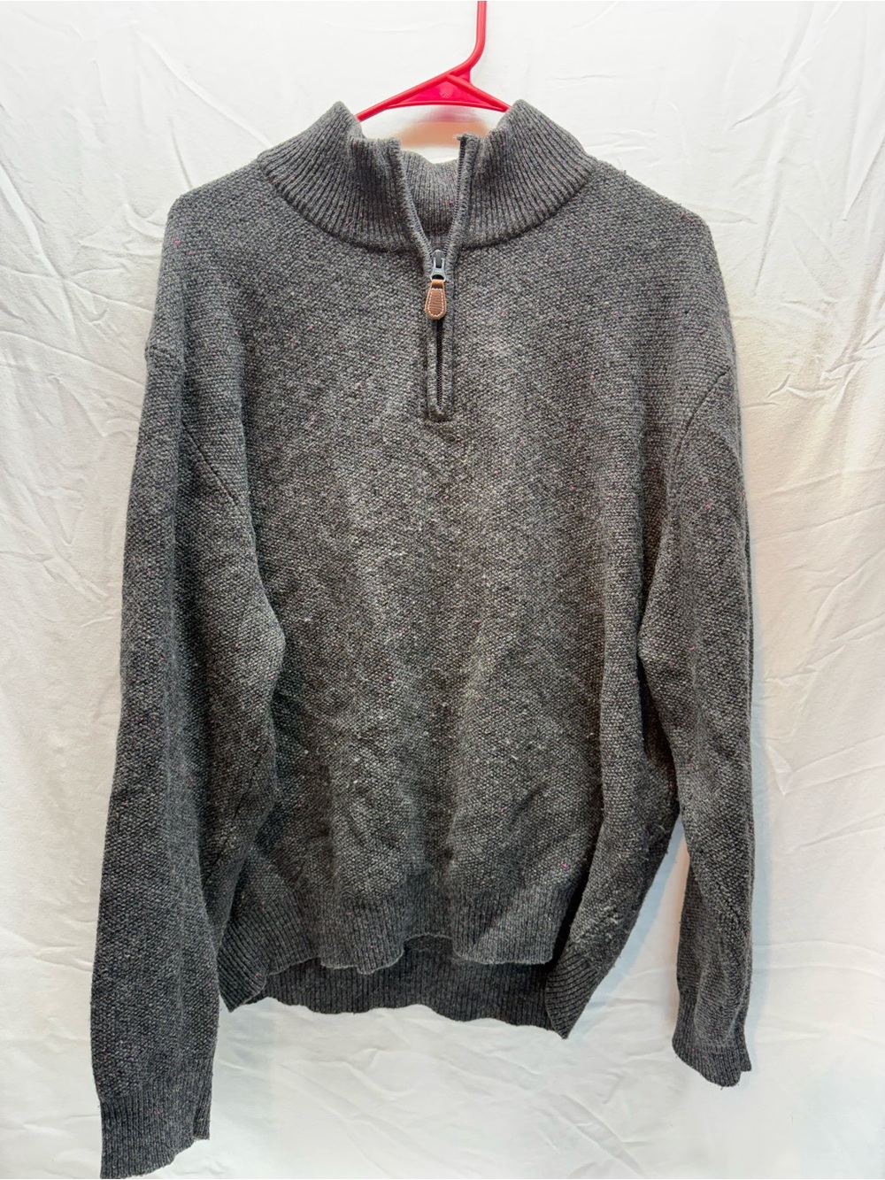 Jos A Bank Men’s Large Lambswool Quarter Zip Sweater Gray Donegal Speckled